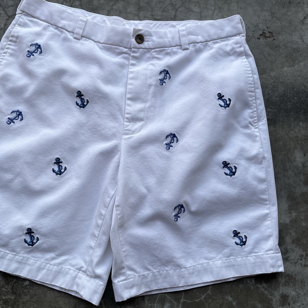 Brooks Brothers 346 All Over Print Anchor White Chino Dress Shorts Above Knee 35 - Picture 2 of 6